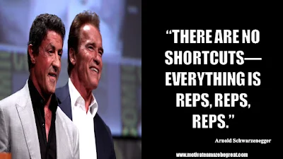 Featured in the article Arnold Schwarzenegger Inspirational Quotes From Motivational Autobiography that include the best motivational quotes from Arnold: “There are no shortcuts—everything is reps, reps, reps.”