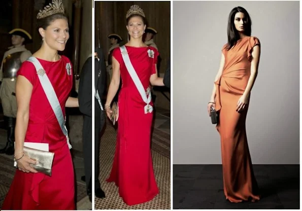 Swedish Crown Princess Victoria wore Escada silk gown in red