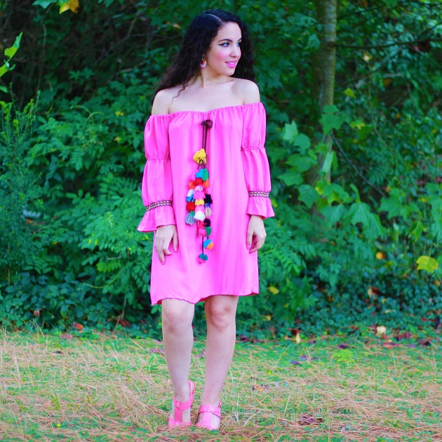 Shein Pink Off Shoulder Tassel Dress Shein Pink Off Shoulder Tassel Dress