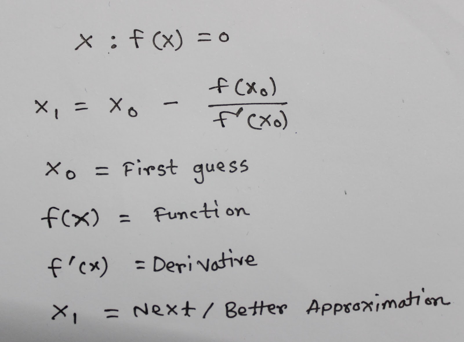 Write a formula for newton raphson method picture