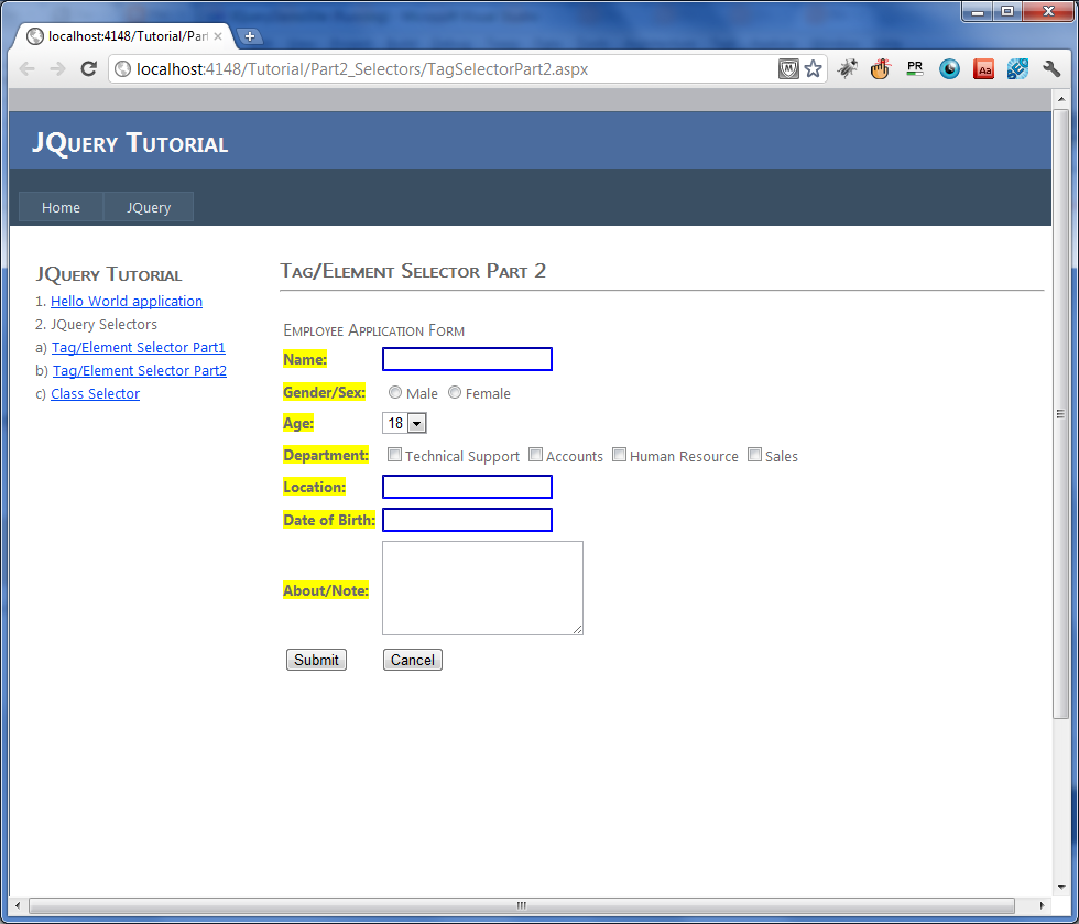 Tag or Element Selector examples in JQuery C, SQL Blog