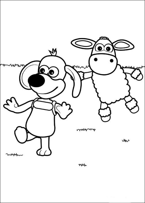 Tranh tô màu cừu Timmy chơi cùng bạn chó cún