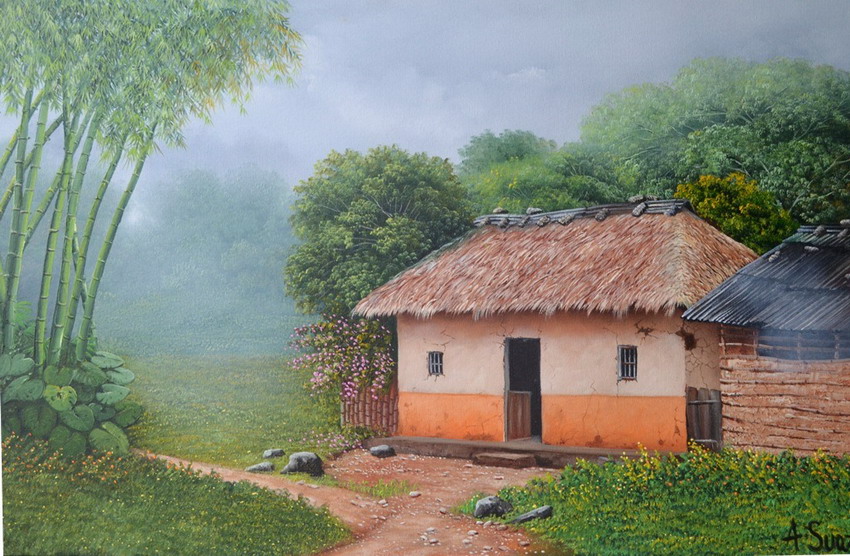 El arte es su máxima expresión : Pinturas colombianas al oleo de paisajes  campestres