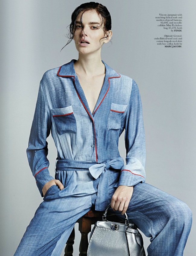 Elle Singapore December 2015, Dorota Fendi 2016 Resort Blue Denim Dress Jumpsuit Editorials