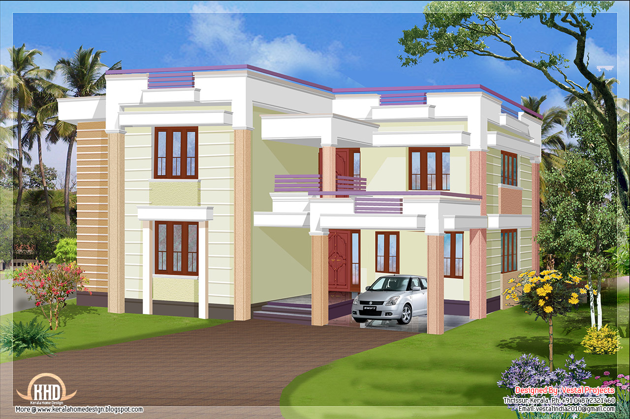 1957 square feet flat roof house - Kerala home design and floor plans