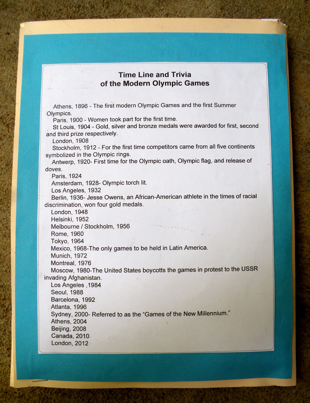 The Fantastic Five: Olympic Lapbook Learning