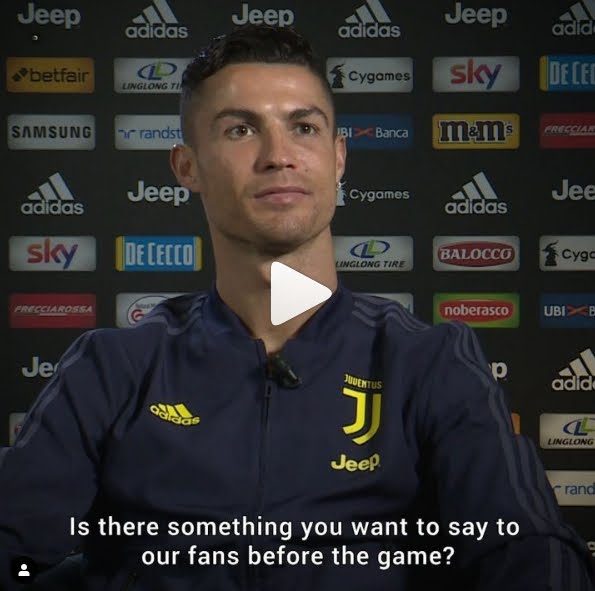 Juventus-Atletico Madrid, CR7 Cristiano Ronaldo incita i tifosi su Instagram.