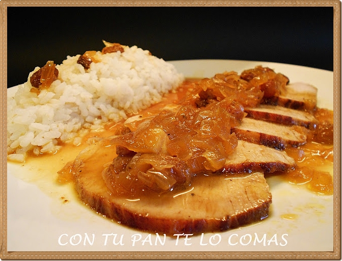 Lomo con salsa de naranja y pasas