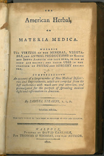typographic title page of Samuel Stearns' the American Herbal
