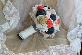 Fabric keepsake wedding bouquet in coral and navy