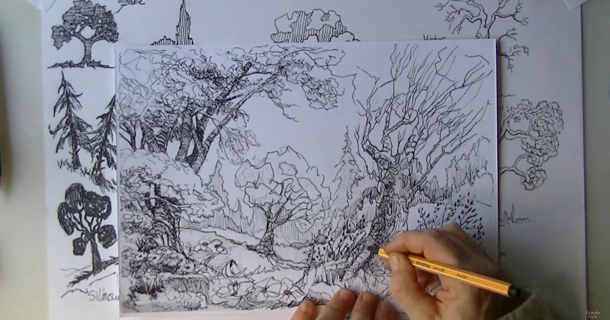 How to draw trees / perspective and landscapes by Lineke Lijn - Drawing ...