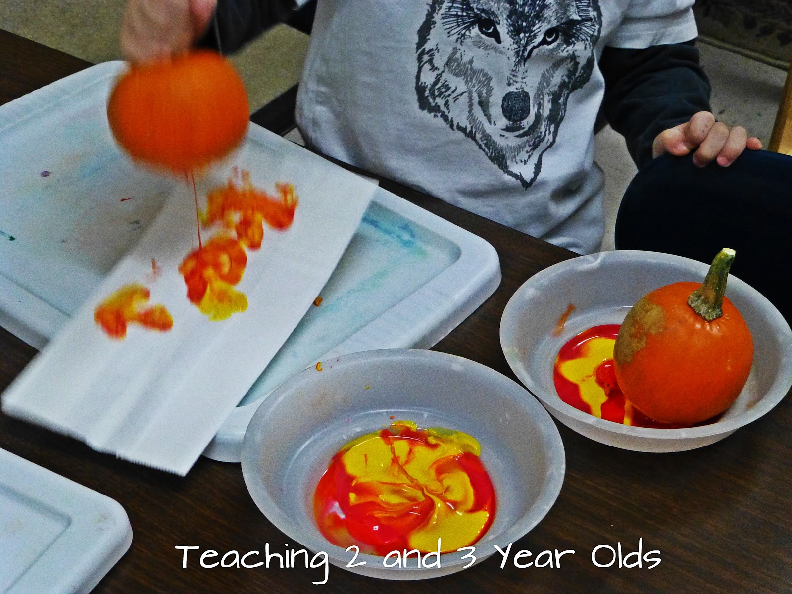 Teaching 2 and 3 Year Olds: Painting With Pumpkins