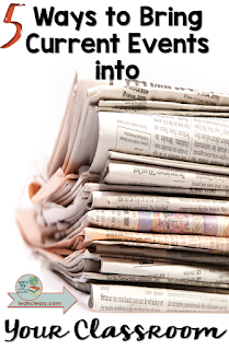 Current events have an important place in social studies instruction because they're great for comparing to historical events. This blog post shares five ways to bring current events into your classroom - and they're easy! Click through to read more. Current events have an important place in social studies instruction because they're great for comparing to historical events. This blog post shares five ways to bring current events into your classroom - and they're easy! Click through to read more.