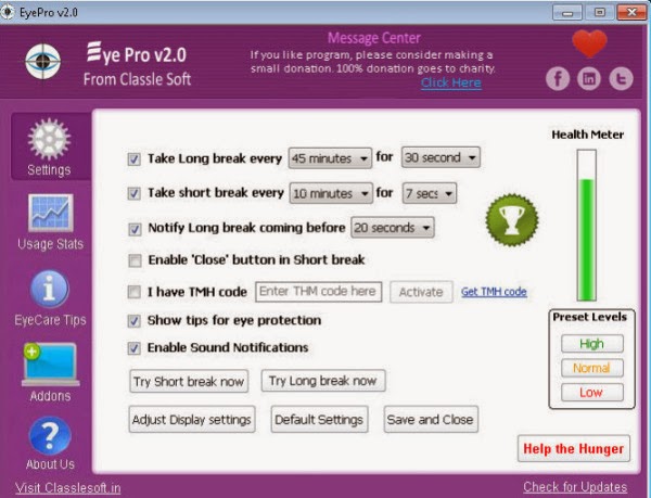 برنامج مجاني لحمايتك وحماية عينيك من أضرار الجلوس علي الكمبيوتر لساعات طويلة EyePro v3
