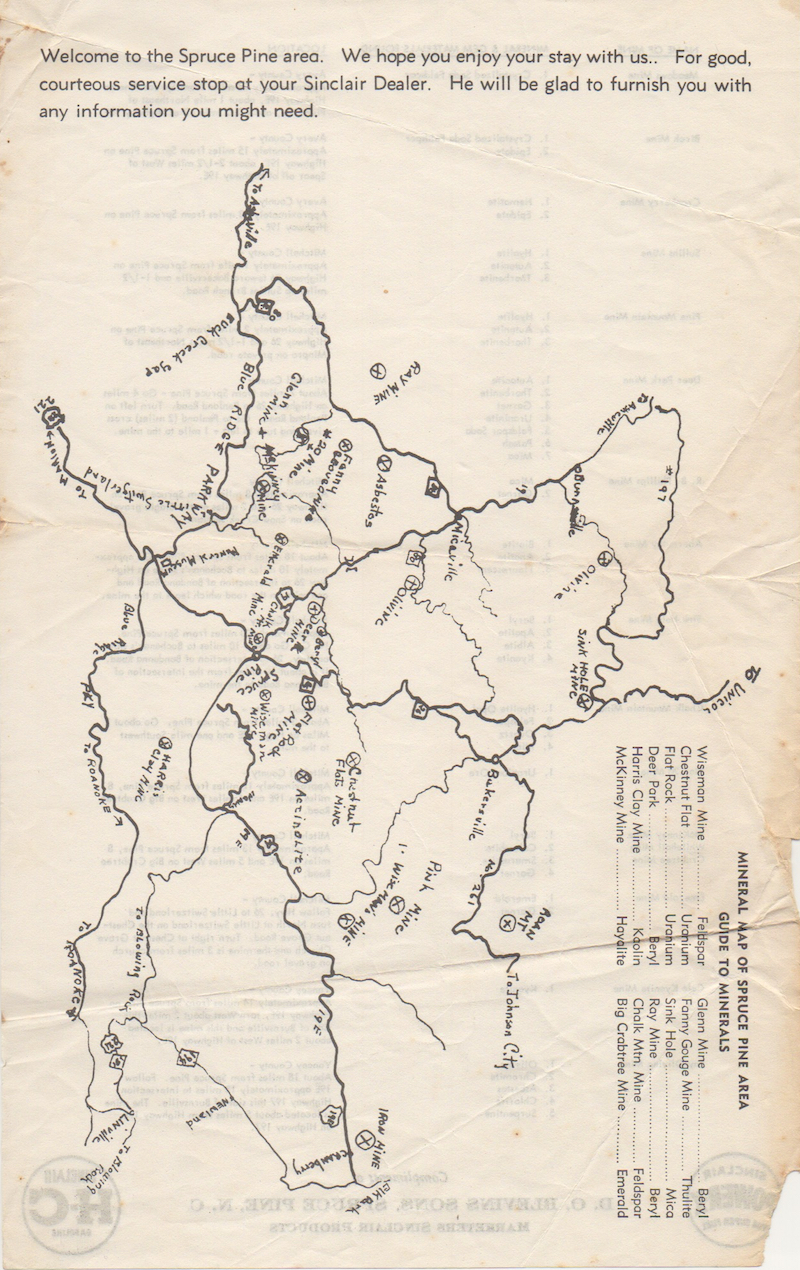 Vintage "Mineral Map of Spruce Pine Area"