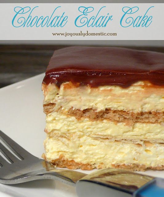 Whip up this simple, no-bake éclair-style dessert in a matter of minutes, then allow to rest in your fridge for 24 hours. The perfect make-ahead treat for any crowd. Whip up this simple, no-bake éclair-style dessert in a matter of minutes, then allow to rest in your fridge for 24 hours. The perfect make-ahead treat for any crowd.