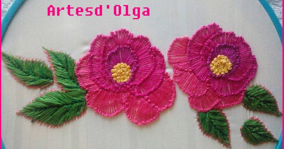 Artesd'Olga: Flores bordadas a mano- rosas