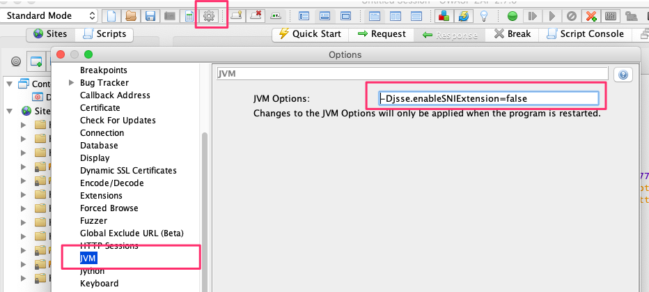 Options > JVM > Add JVM Options (Djsse.enableSNIExtension=false)