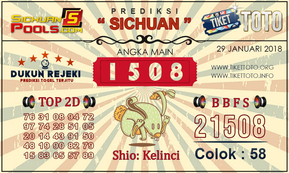 Prediksi Togel SICHUAN TIKETTOTO 29 JANUARI 2019
