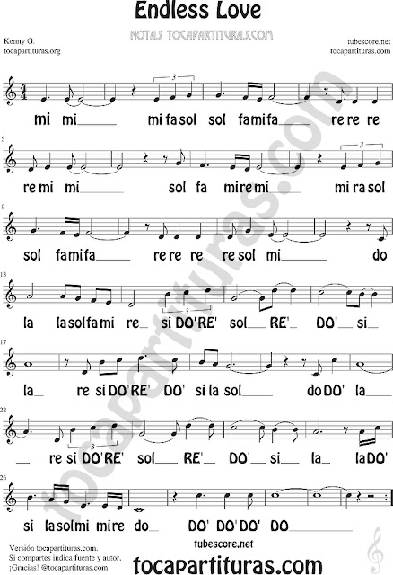  Partitura fácil con Notas Partitura de Endless Love Easy Sheet Music with Music Scores para Flautas, Violines, Trompeta, Clarinete, Cornos y clave de sol Para saxofones solo vendría bien para tocar en 8ª alta 