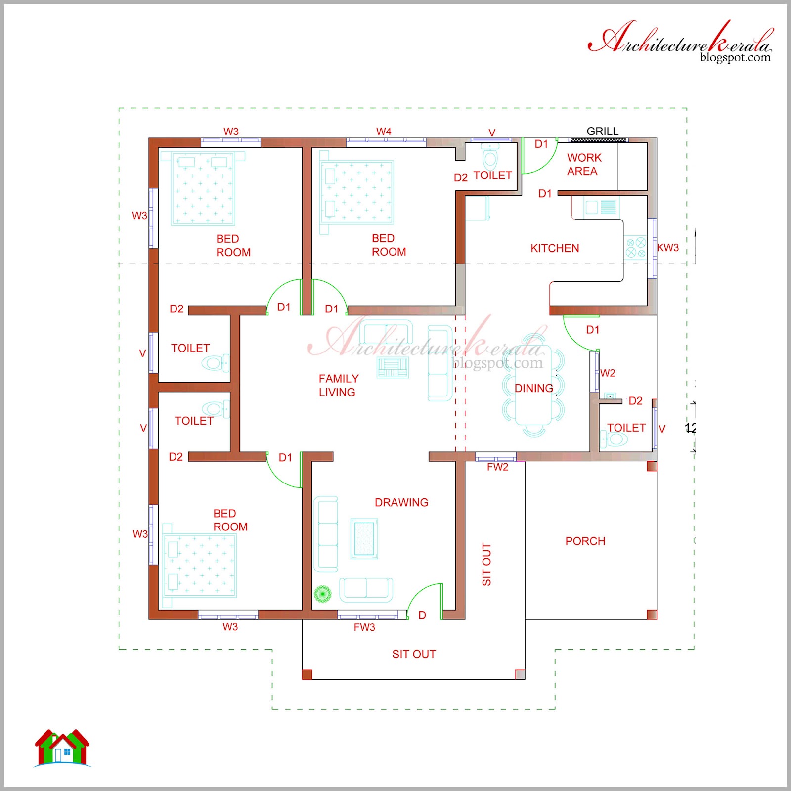 BEAUTIFUL KERALA  ELEVATION AND ITS FLOOR PLAN  