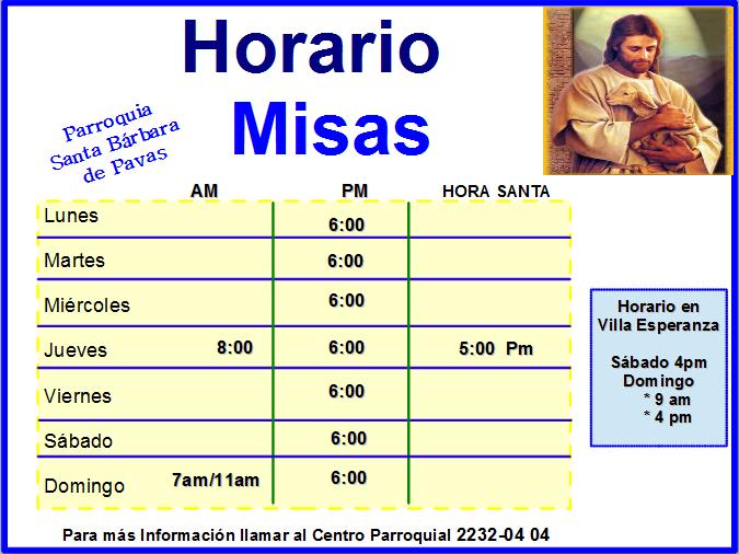 Iglesia Santa Bárbara de Pavas Horario