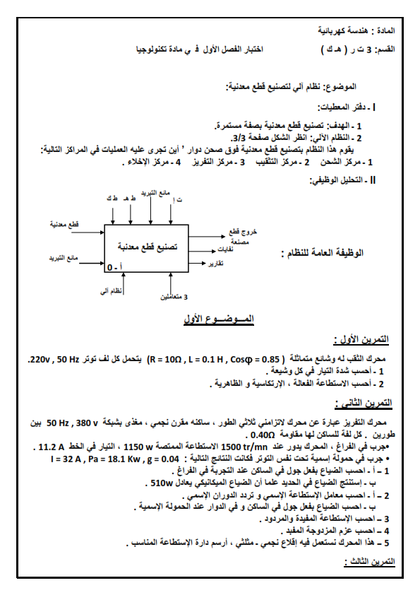 مواضيع الهندسة الكهربائية سنة الثالثة ثانوي مواضيع الهندسة الكهربائية سنة الثالثة ثانوي