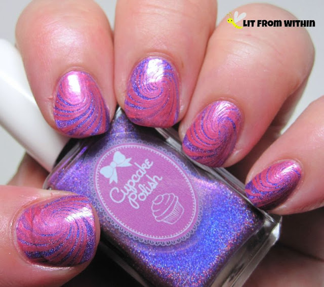 Cupcake Polish Berry Good Looking stamped with a swirl from UC 2-01