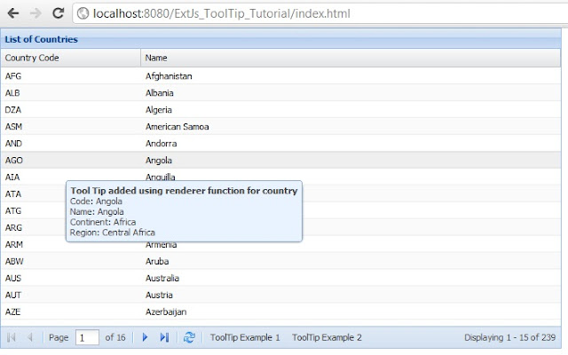 ExtJs 4 Grid ToolTip example for Grid Cell and docked Items