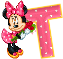 Alfabeto animado de Minnie Mouse con ramo de rosas T. 