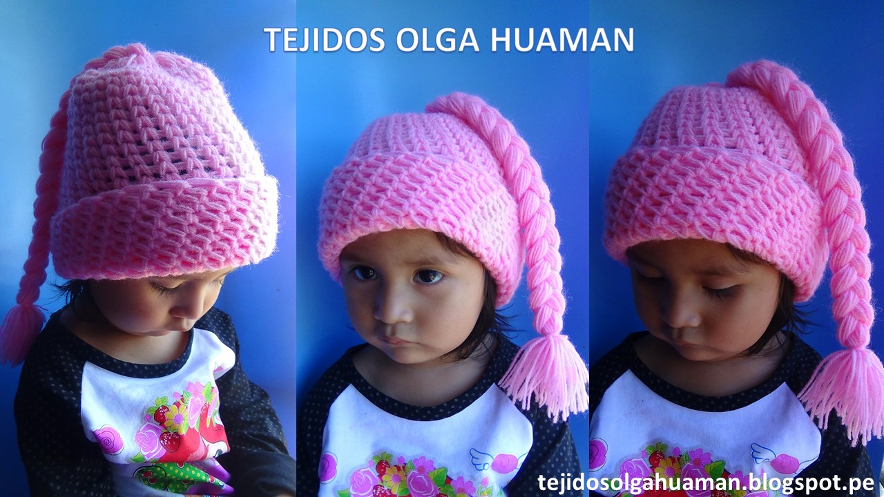 TEJIDOS OLGA HUAMAN: gorros con trenzas para bebes y niñas tejidos a