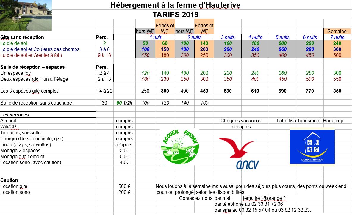 Tarif de prestation agricole