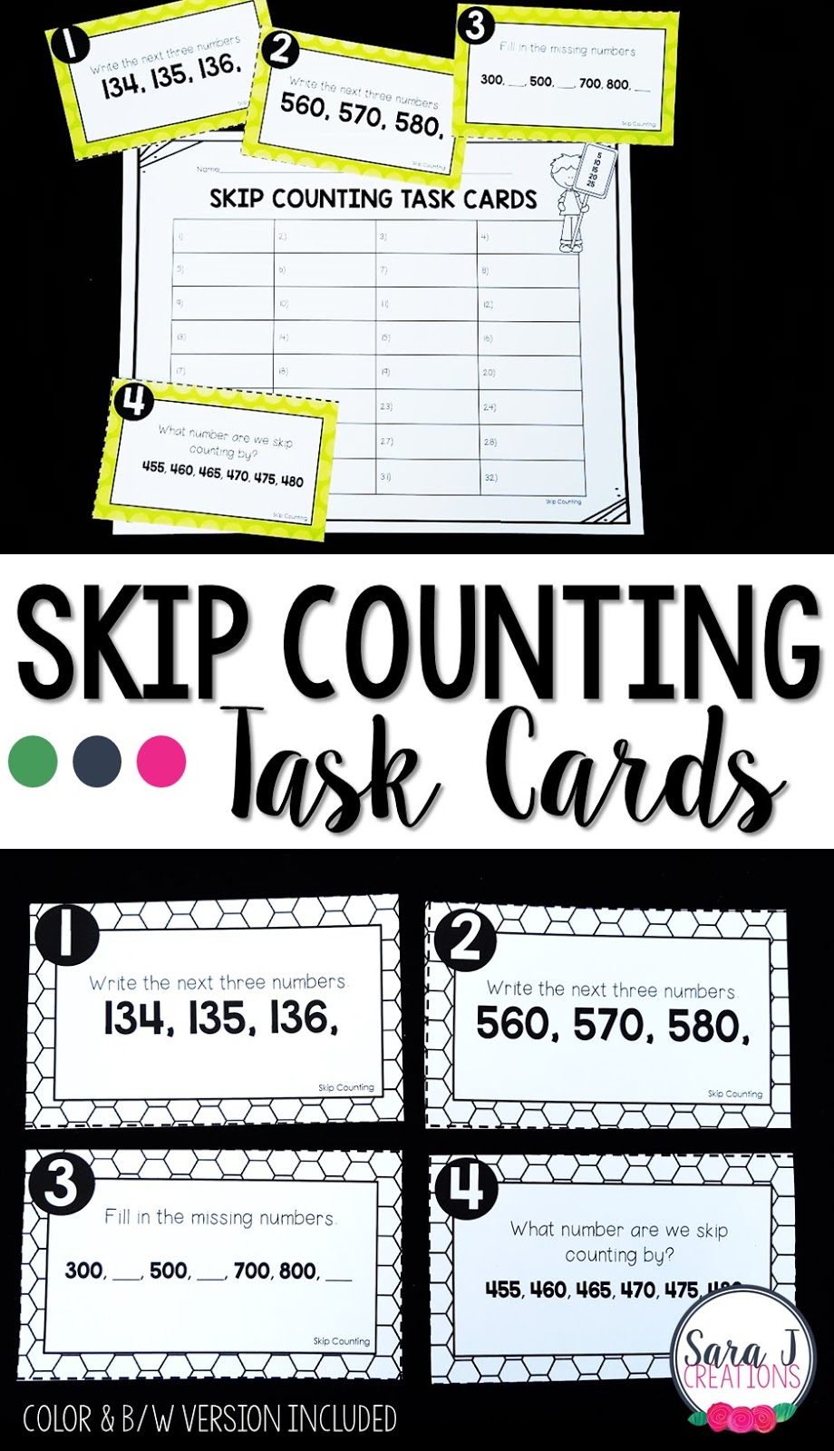 Skip counting task cards - a practicing place value activity for 2nd grade