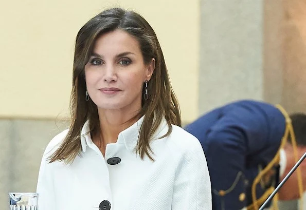 Queen Letizia attended the annual meeting with the members of the Boards of the Prince of Asturias Foundation. She wore Felipe Varela coat.