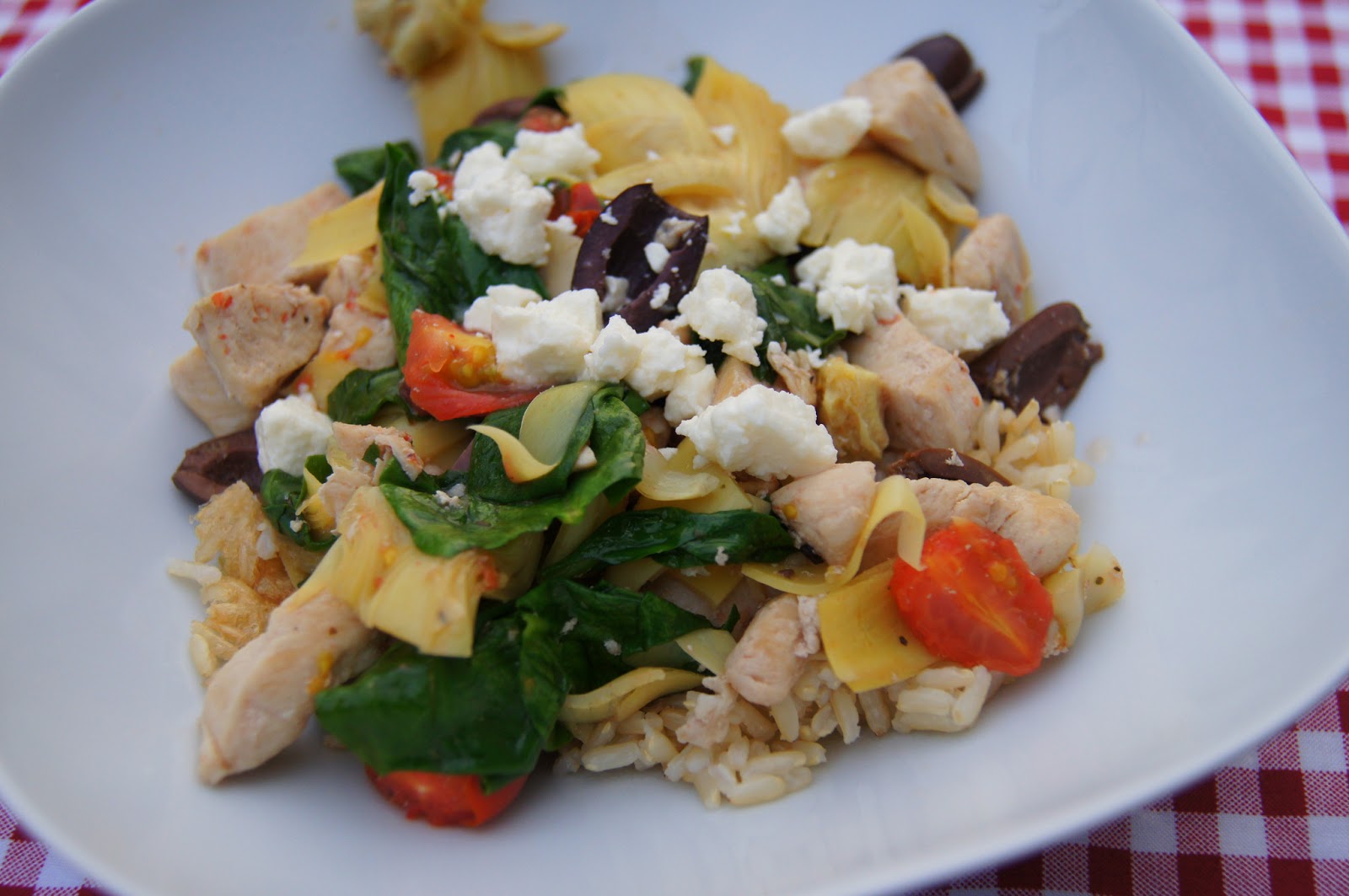 Elizabeth's Dutch Oven Skillet Greek Chicken with Artichokes, Spinach