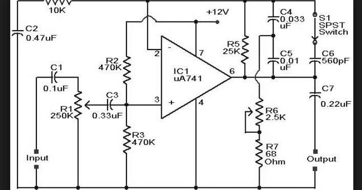 Wiring Schematic Diagram: Op-Amp 741 Guitar Preamplifier Circuit