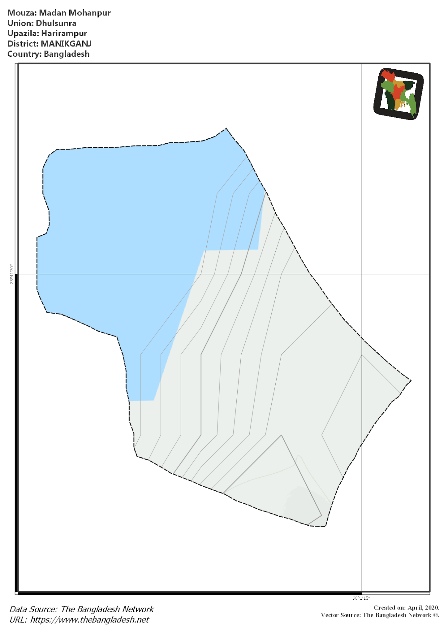 Map of Madan Mohanpur Mouza of Harirampur Upazila, MANIKGANJ, Bangladesh.