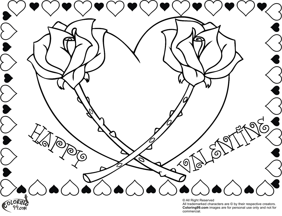 happy valentine rose heart coloring pages