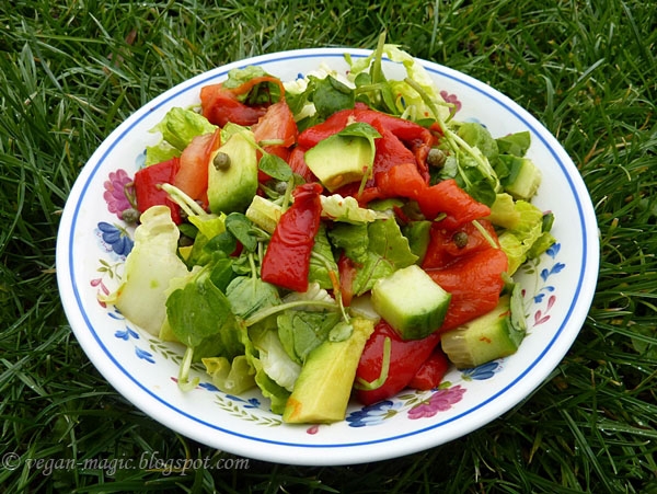 Green Salad with Roasted Peppers and Avocado