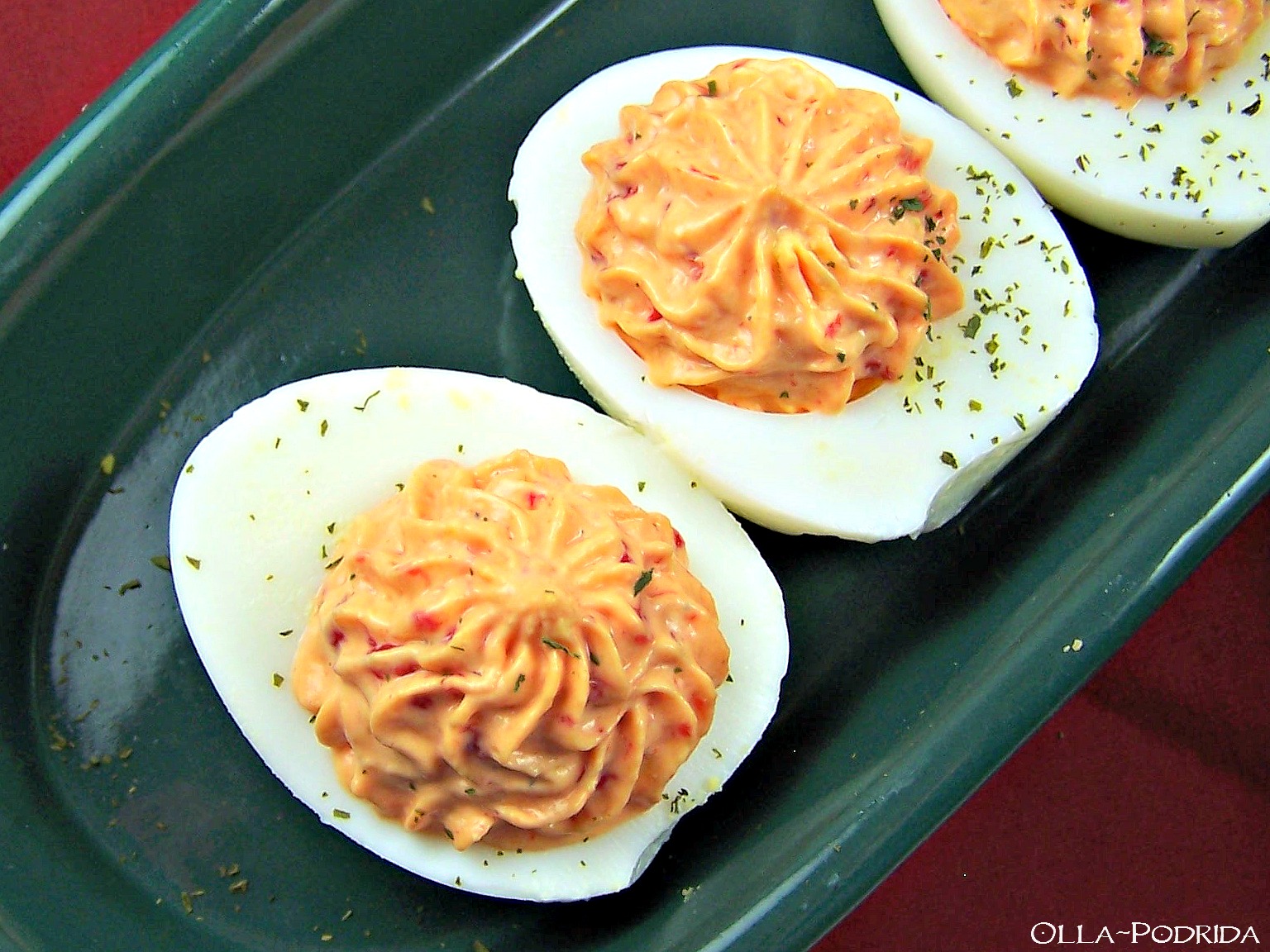 OllaPodrida Red Pepper Relish Deviled Eggs