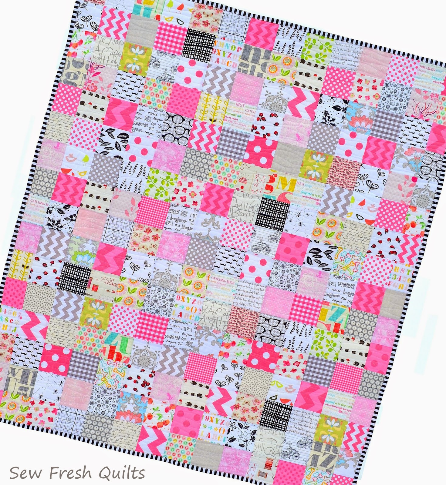 Sew Fresh Quilts Pretty in Pink patchwork baby quilt