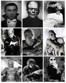 Monsters from Universal Movies: Dracula, Frankenstein, Wolf Man, The Phantom, The Mummy 