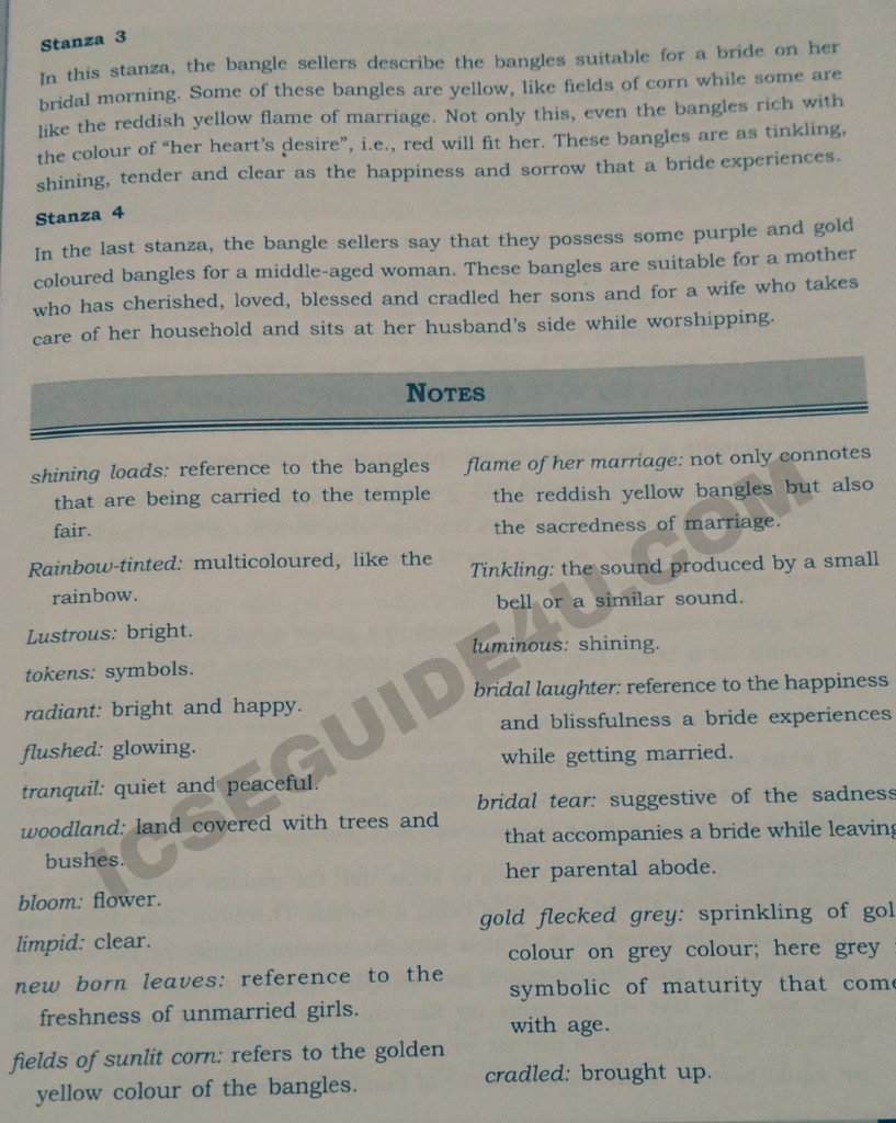 Workbook/Textbook Solution of Treasure Trove of Poems THE Bangle Seller My ICSE Guide