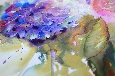 Original "Old Garden Hydrangeas" watercolor painting by Olga Peregood. Fragment Original "Old Garden Hydrangeas" watercolor painting by Olga Peregood. Fragment