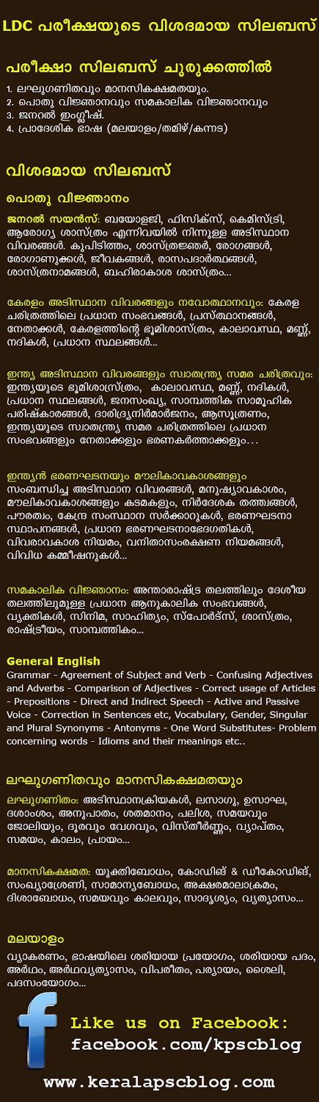 Detailed Syllabus of Kerala PSC Lower Division Clerk [LDC] Exam 2013-2014