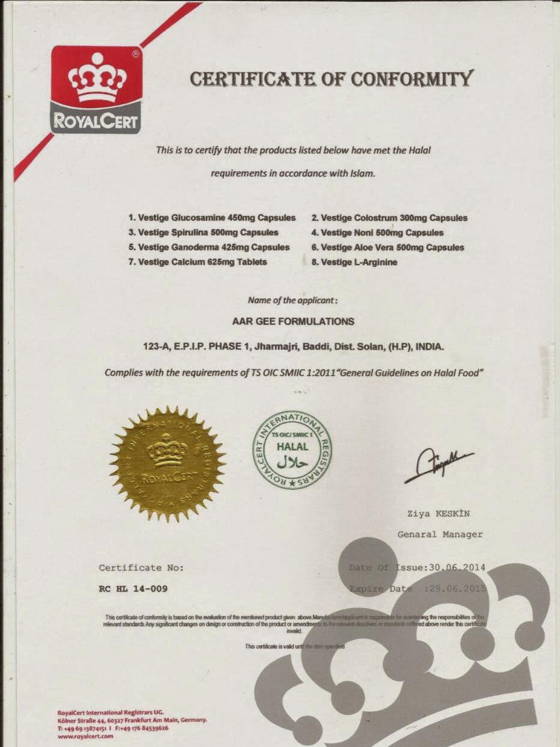 Vestige Certificate Vestige Marketing Pvt.Ltd Vestige All Legal
