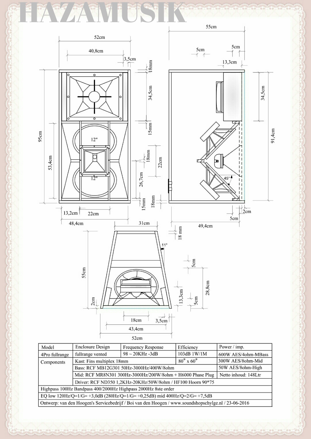 Skema box speaker 12inch x2 lapangan suara jauh pro fullrange HAZAMUSIK