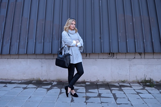 http://aidabel.blogspot.tw/ Niki Belle 2015 Fall Grey Long Sleeve Loose Sweater Poncho