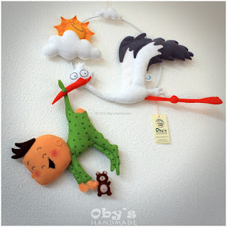 Stork and baby nursery decoration, handmade, custom order