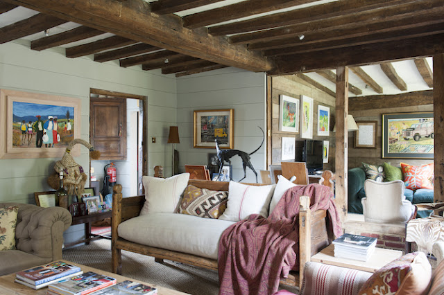 Boho meets African-lodge/ski-chalet/cozy-English-farmhouse - living room www.bohohome.com @bohosusan